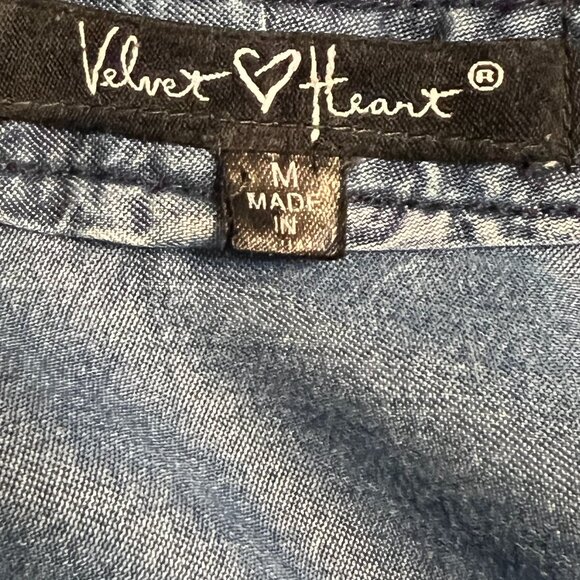 Velvet Heart Denim Shirt Dress Medium Blue Tencel Roll Tab Sleeve Belted Csual - Picture 4 of 9
